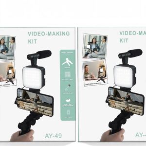 AY-49 Video-Making Kit – Mini Tripod, LED Light & Shotgun Mic