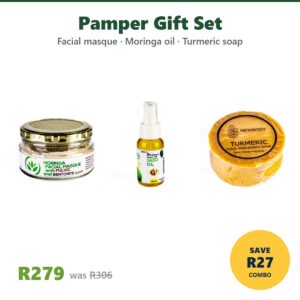 Pamper Gift Set – Facial masque, Moringa oil, Turmeric soap
